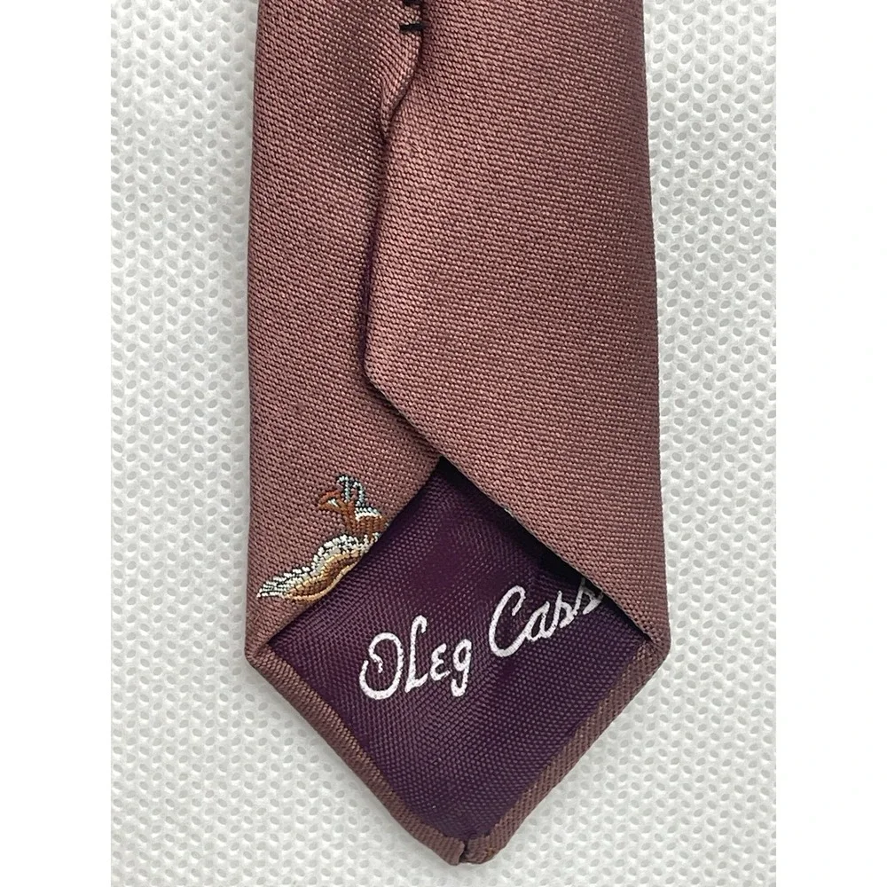 Vintage Oleg Cassini Marchese Weiss Repp Silk Tie Mauve Embroidered Mallard Duck